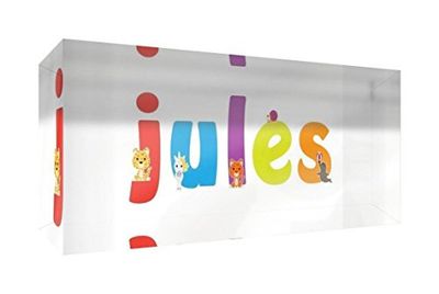 Little Helper Souvenir Décoratif en Acrylique Transparent Poli comme Diamant Style Illustratif Coloré avec le Nom de Jeune Garçon Jules 5 x 15 x 2 cm Petit