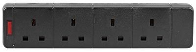 Pro Elec 97988 BLACK 4-Gang Socket with Neon Indicator, 13A, 240V, Black