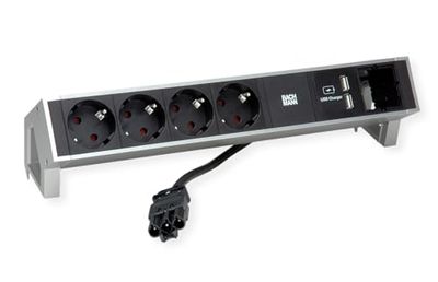 BACHMANN DESK2 4X geaard contact 1x USB-oplader, aluminium