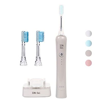 ION-Sei Spazzolino elettrico sonico con tecnologia agli ioni brevettata dal Giappone, con 2 testine, colore: grigio luna