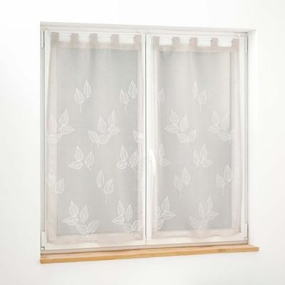 Douceur d'Intérieur, Pair of Straight Loops (2 x 60 x 120 cm) Berry Taupe, Embroidered Sandy Voile