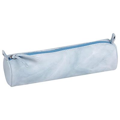 Clairefontaine 410175C -Trousse Escolar Redondo Azul Cielo Patrón Tie & Dye Ø5,5x22 cm en Cuero de Cordero Genuino I Suministro Escolar I Estuche Lápices de Colores I Estuche de Lápices | Portaplumas