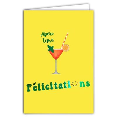 69-9040 Congratulations Card with Envelope 12 x 17.5 cm Aperitif Time Cocktail Glass Spritz Fruity Orange Citrus Mint Mint Interior White
