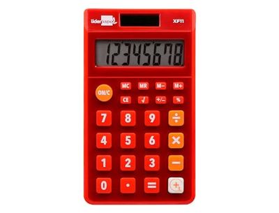 Calcolatrice leadercarta tasca xf11 8 cifre solari e batterie colore rosso 115x65x8 mm