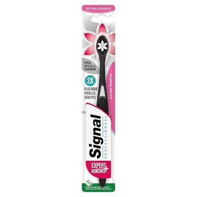 Signal Professionnel – Brosse à Dents Expert Gencives + Charbon – Extra souple, douce pour les gencives, 4x moins de pression – Poils infusés au charbon – Nettoyage précis – Emballage 85% recyclé