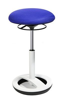 Topstar SU53BR6 Sitness High Bob, stahulp, fitnesskruk, werkkruk, zithoogte: 49-70 cm, voetring wit gelakt aluminium, stoffen bekleding, blauw