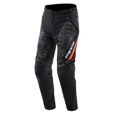 Dainese - Drake 2 Super Air Tex Pants, Pantaloni da Moto Ventilati, in Tessuto, per Stagione Estiva, con Protezioni Removibili, Man, Nero/Antracite/Rosso-Fluo, 50