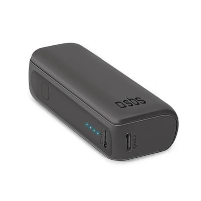 SBS Powerbank compatto 5000 mAh, caricabatterie portatile 10W a carica rapida, caricatore per smartphone Android e iPhone trasportabile in aereo, 1 porta USB-C e 1 USB-A, cavo di ricarica incluso