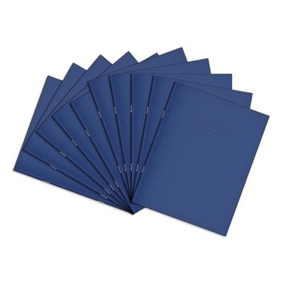 RHINO A5+ Exercise Books, 80 Page / 8mm Lined with Margin Paper Notebook, 10 Pack, 9 x 7 Writing Book, Office & School Stationery Supplies, Dark Blue