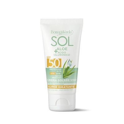Bottega Verde - SOL Aloe e Acido Ialuronico, Crema Solare Viso, 50 ml, SPF 50, Idratante, Arricchita con Succo di Aloe Iperfermentato e Acido Ialuronico, Protezione Alta, per Tutti i Tipi di Pelle
