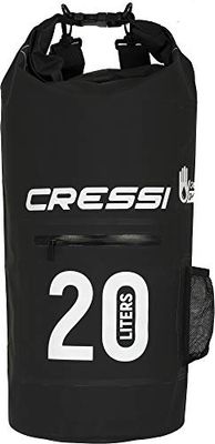 Cressi Premium Saco seco impermeável multifuncional com bolso Zip e porta-garrafas, unissexo para adulto, preto, 20 L