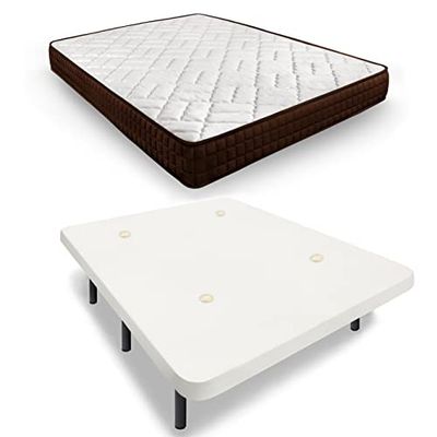 HOGAR24 ES Matelas Complet Viscosoft Dream Flex 18 + Base tapissée Blanc avec Tissu Respirant et 6 Pieds 32 cm, Dimensions : 135 x 190 cm