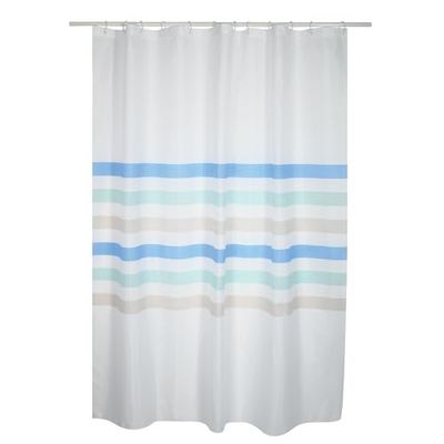 MSV Rideau de Douche Polyester SEAUVILLE Pastel 180x200cm QUALITÉ Premium Bleu & Blanc - Anneaux Inclus