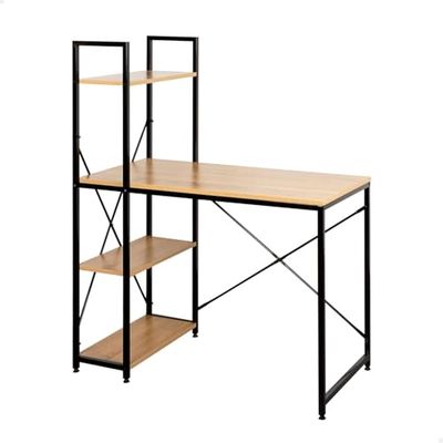 AKTIVE 18421 Max Home Bureau met plank, 100 x 52 x 120 cm, 3 planken, houten plaat, zwart stalen frame, kantoor en studio, industrieel, verstelbare nivelleringspoten