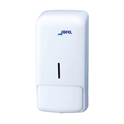 Jofel - Distributeur de savon mural, rechargeable avec savon liquide de 0,85 l, distributeur de savon de bain, corps en ABS résistant, Azure AC80050, Blanc
