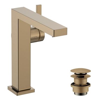 hansgrohe Tecturis E Fine - grifo lavabo con vaciador Push-Open, ahorro de energía (CoolStart), grifo monomando lavabo 173 mm, mezclador lavabo ahorro de agua (EcoSmart+), bronce cepillado, 73040140