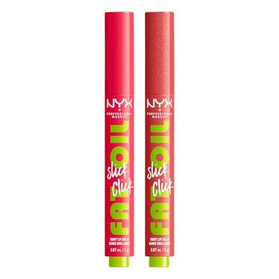 NYX Professional Makeup Lip Balm, A Hint of Colour, Infused with Oils for Long Lasting Hydration, Lightweight & Vegan Formula: Fat Oil Slick Click, No Filter Needed & Double Tap Bundle