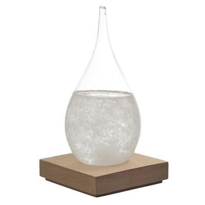 HOME DECO FACTORY, HD0384 Tempest H17 cm - Objeto Decorativo Elegante y Funcional, barómetro Original con Cristales, Base de Madera, se Adapta a Todos los Estilos - Blanco, Marrón, Transparente