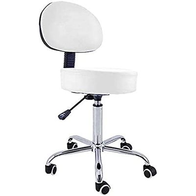 QUIRUMED Taburete con Respaldo, Base cromada, 5 Ruedas y elevación a Gas, Color Blanco, Estructura metálica, Polipiel, Relleno Alta Densidad, Altura Regulable, hasta 150 kg