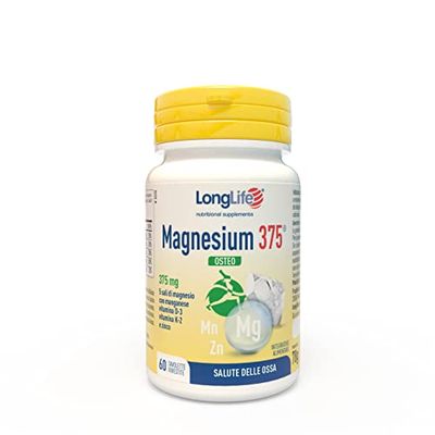 LongLife Magnesium 375® Osteo | Ossa e articolazioni | 5 sali di magnesio ad alta biodisponibilità | Con zinco, manganese, vitamina D 3 e vitamina K2 (K2VITAL®) | 60 tabs | Senza glutine e doping free