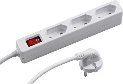 Meister 7430140 - Extensão de tomada (3 tomadas, cabo de 1,4 m, cabo de plástico, IP20 para interiores, interruptor extraplano, tomada europeia, tomada de distribuição) Weiß