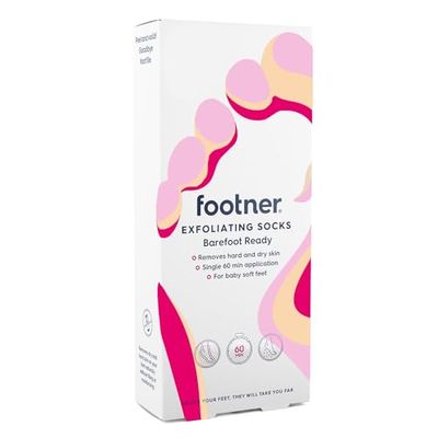 Footner Calzini esfolianti - Maschera esfoliante per rimuovere la pelle dura e secca dei piedi - Calzini esfolianti che eliminano la pelle dura in un singolo trattamento di 60 minuti