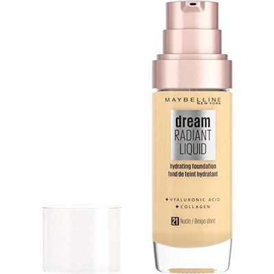 MAYBELLINE Dream Satin Liquid, Base de Maquillaje Líquida con Sérum Hidratante, Tono 021 Nude, 30 ml (Paquete de 1)