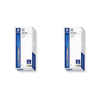 STAEDTLER Stick 430 M-3 Ballpoint Pen Medium - Blue (Box of 10) (Pack of 2)