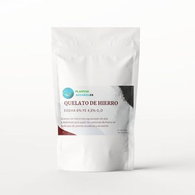 QUELATO DE HIERRO EDDHA para plantas terrestres y acuarios, Reverdeciente Anticlorosis, Nutriente imprescindible, Concentración ideal (6% Fe EDDHA o,o 4,8%), Plantas Verdes y Sanas, 100 Gr