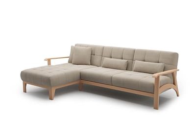 CAVADORE Billan - Sofá Cama esquinero escandinavo con Cama y Estructura de Madera Maciza de Haya, 264 x 88 x 183 cm, Color Beige