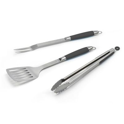 Barbecook Black Pepper BBQ gereedschapset driedelig met BBQ spatel, BBQ vork en BBQ tang uit RVS, zwart, 43cm
