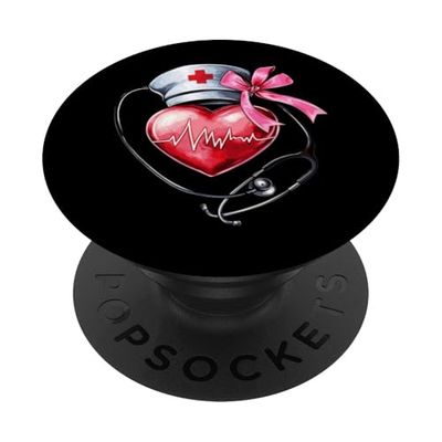Coquette Bow Cardiac Nurse CVICU UCI CICU Enfermería de cardiología PopSockets PopGrip Adhesivo