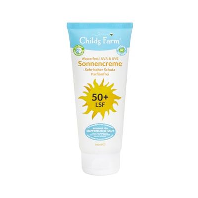 Childs Farm Solkräm för barn och spädbarn, mycket högt skydd med SPF 50+, vattentätt, UVA- och UVB-skydd, 100 ml | lämplig för torr, känslig eller till och med benägen för eksem