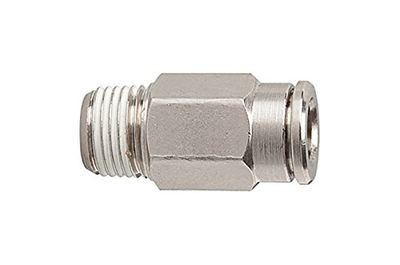 Acoplamiento recto "metálico", R 1/8 A, para manguera de diámetro exterior de 6 mm, presión de trabajo máx. 16 bares, latón niquelado.