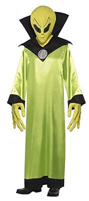 Smiffys Alien Lord Costume, Green with Robe, Mask and Hands, Halloween Adult Fancy Dress, Alien Dress Up Costumes