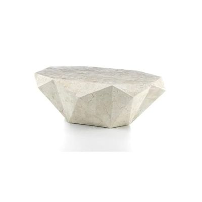 STONES HOME FURNITURE, Tavolino Salotto Moderno in Compensato Marino Ricoperto da Tasselli di Pietra Fossile White Agata, Modello Diamond Medium, Colore Beige, 70 x 120 x h 40 cm