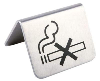 APS 00572 Set di 2 tende da tavolo, ciascuna di circa 5,5 x 5 cm, altezza 3,5 cm, acciaio inox, lettering doppia faccia - non fumare - 2 pc in regalo in cartone, con perforazione Euro,