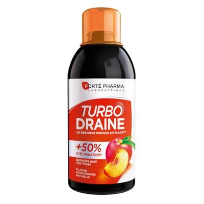 Forté Pharma - TurboDraine Thé Pêche | Draineur Minceur Efficace(1) +50% d'Elimination | Complément Alimentaire à base de Thé Vert | Délicieux Goût Thé Pêche | Flacon 500ml