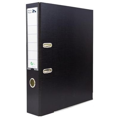 Raylu Paper Classeur à anneaux, dossier à tranche large 75 mm, classeurs de bureau à 2 anneaux avec levier d'ouverture douce et porte-cartes personnalisable (feuille, noir)