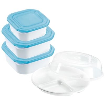 Westmark Set da microonde, 5 pz.: 3 contenitori con coperchio, 1 piatto, 1 coperchio, plastica, colore: bianco/trasparente, 22032260