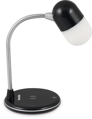 TechniSat Viola Lampe de table LED avec Bluetooth Audio Streaming et chargement sans fil pour smartphones (haut-parleur mono 3 W, trois couleurs de lumière, intensité variable, col de lampe flexible)