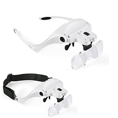LED Head Magnifier, Rechargeable Hands Free Headband Magnifying Glass with 2 Led Professional Jeweler's Loupe Light Bracket and Headband are Interchangeable Watch and Electronic Repair