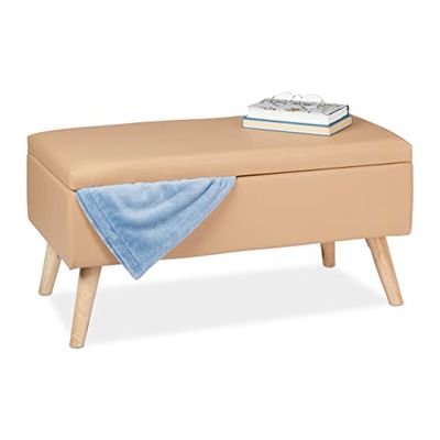Relaxdays Banc de Rangement Banquette Similicuir Coffre 40 litres 4 Pieds Pouf Tabouret HxlxP: 40 x 80 x 39,5 cm, Beige, Plaque de Fibres