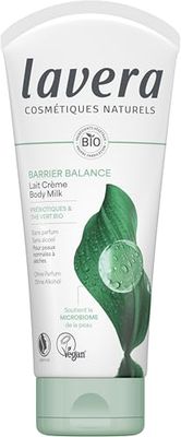 lavera Barrier Balance Lait Crème - sans alcool - sans parfum - renforce la barrière cutanée - hydratant - prébiotique - vegan - cosmétique naturelle - 200 ml