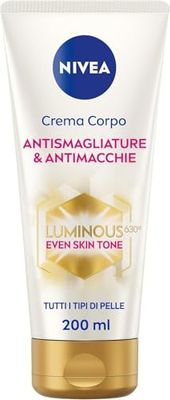 NIVEA Luminous630 Crema Corpo Antismagliature & Antimacchie 200 ml, Crema smagliature, macchie solari e macchie scure, Crema antimacchie e idratante 48h per una pelle più uniforme