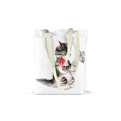 Bonamaison Printed Tote Bag, Reusable Grocery Bag, Shopping Bag, Machine Washable, Foldable, Canvas Cloth Bag with Handles, 48x55 Cm