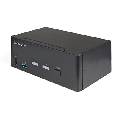 StarTech.com Switch Conmutador KVM de 2 Puertos HDMI 2.0 4K para 2 Monitores - Vídeo de 4K y 60Hz Ultra HD HDR - Hub Ladrón USB 3.0 de 2 Puertos y 4 Puertos USB 2.0 Audio HotKey - TAA (SV231DHU34K6)