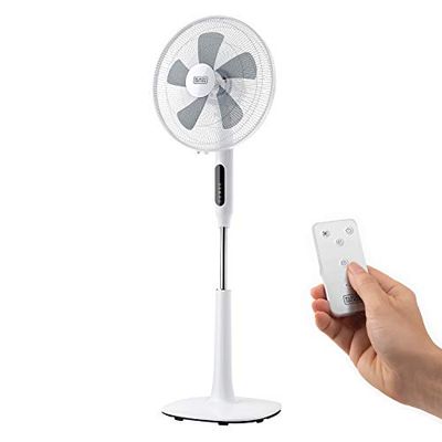 Black+Decker BXEFP50E Staande ventilator, 110-115 cm, 50 W, 3 snelheden, oscillerend, touch, afstandsbediening, 15-uurs timer, 3 modi, ronde sokkel