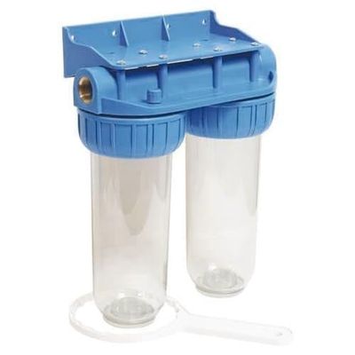 AQUAWATER - 104509 - Estação de filtro duplo nu com afrouxamento chave - Tamanho padrão 10" - Conexão F20/27 (F3 / 4")
