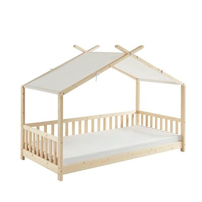 BAÏTA Lit Tente Tiny pin Massif 90x190 sommier et barrières Inclus